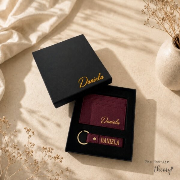 The Signature Duo - Card Holder & Keychain Set - Burgundy