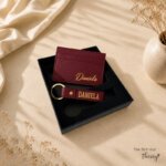 The Signature Duo - Card Holder & Keychain Set - Burgundy