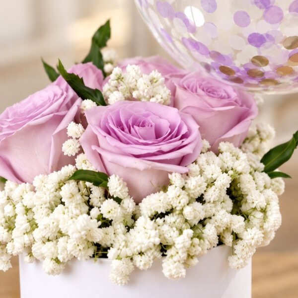 Purple Roses With Baby Breaths Bloom Box