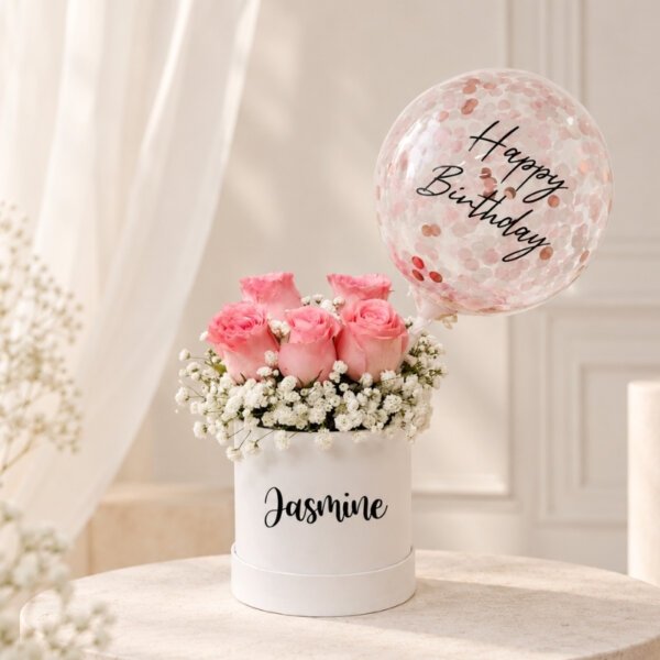 Pink Roses With Baby Breaths Bloom Box