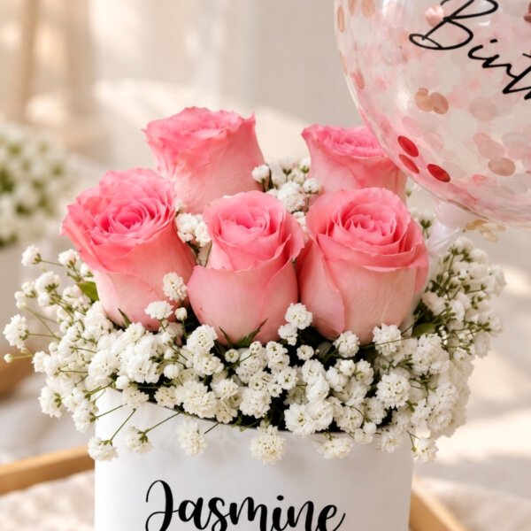 Pink Roses With Baby Breaths Bloom Box