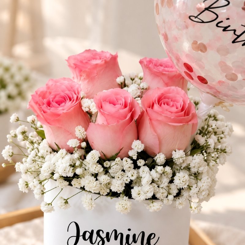Pink Roses With Baby Breaths Bloom Box