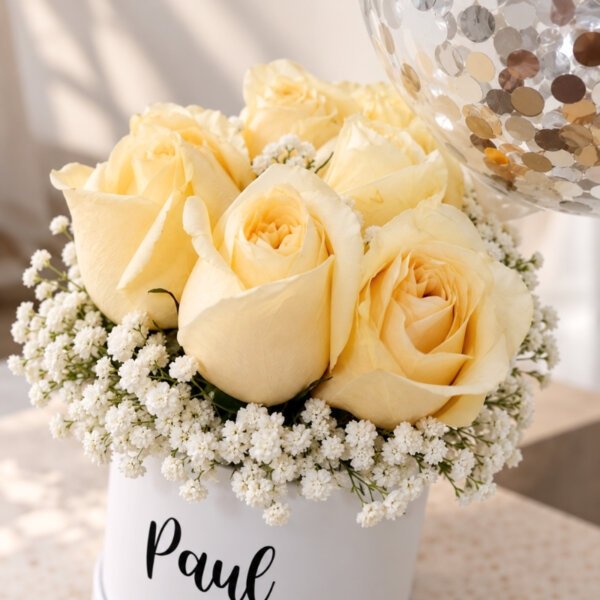 Champagne Roses With Baby Breaths Bloom Box